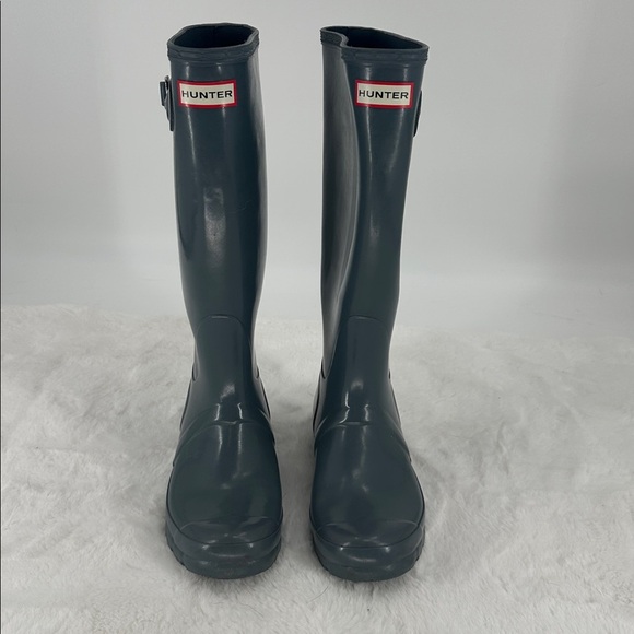 Hunter Gray Gloss Tall Rain Boots Size 7 - Picture 2 of 8